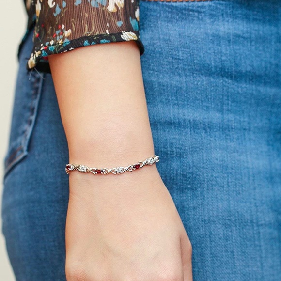 Silver and “Garnet” and CZ Tennis Bracelet - Picture 4 of 6